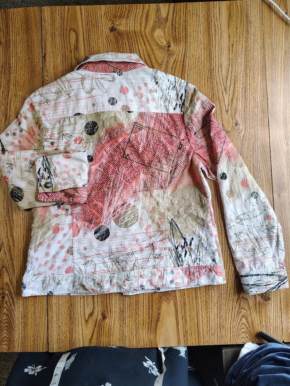 Christopher Banks abstract print button-front denim jacket Coral Cream sz M. - Picture 4 of 11